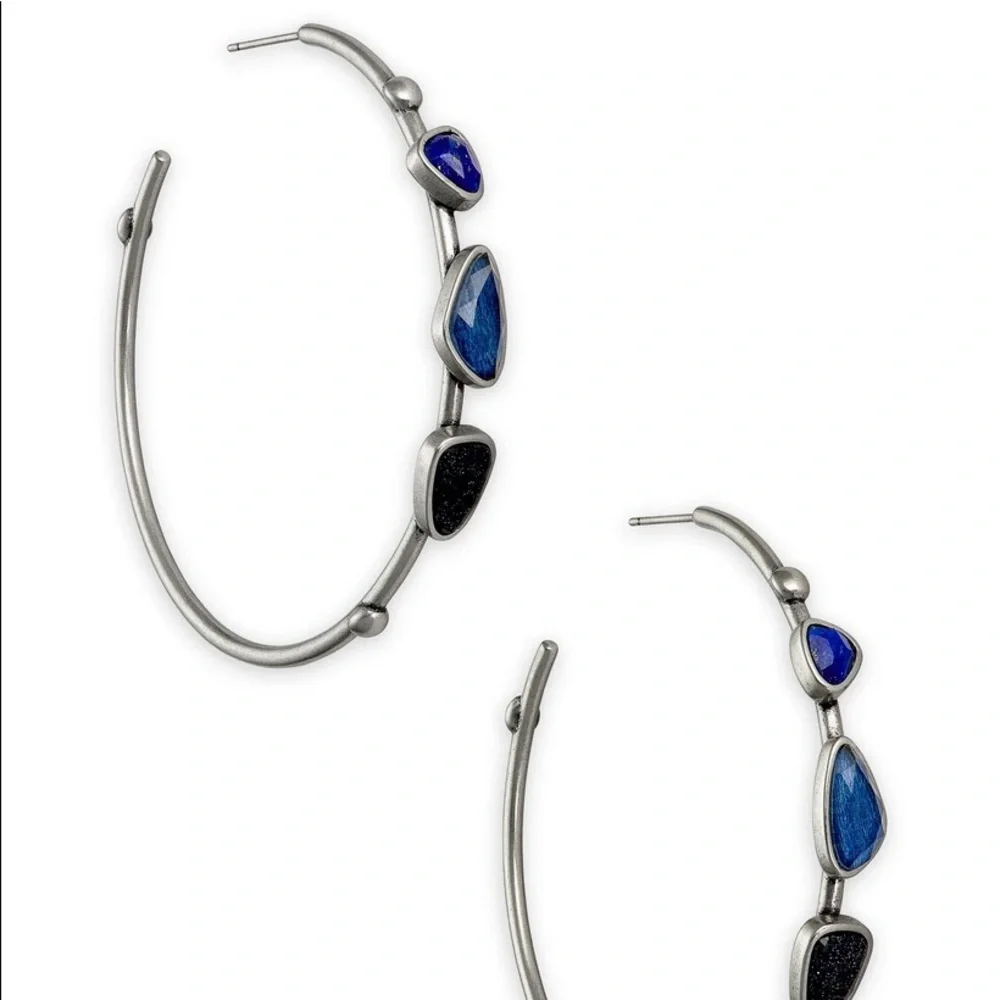 KENDRA SCOTT Ivy Hoop Earrings - Silver w Blue